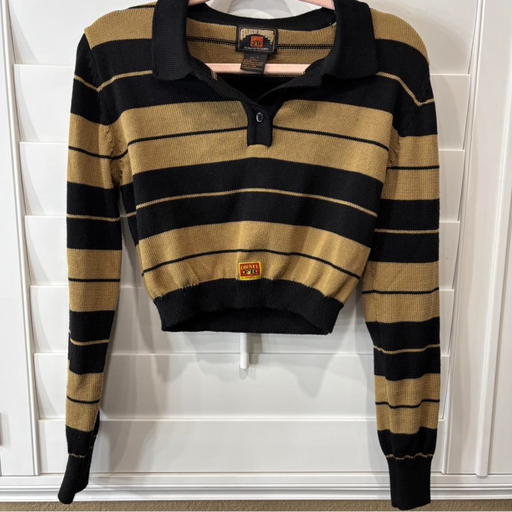 FB County Black and Tan Striped Cropped Shirt